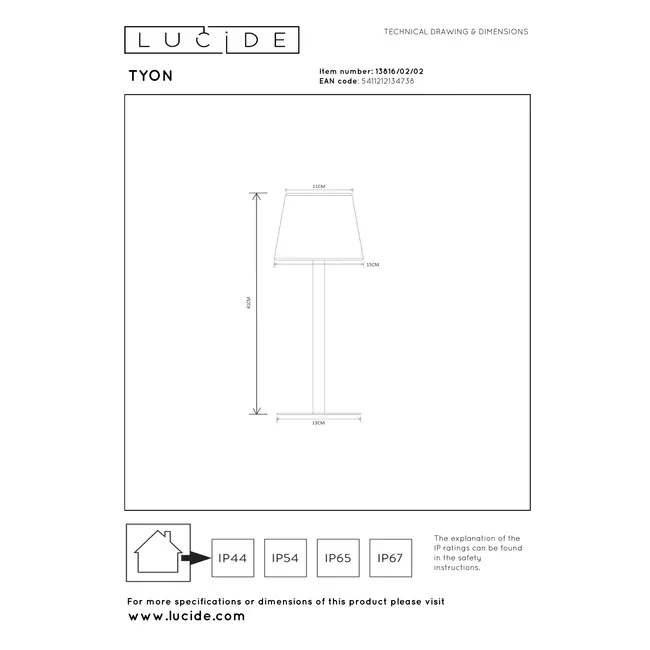 TYON - Lampe de table rechargeable Intérieur/Extérieur - Batterie - Ø 15 cm - LED Dimb. - 1x2W 2700K - IP65 - Or mat / Laiton - 13816/02/02