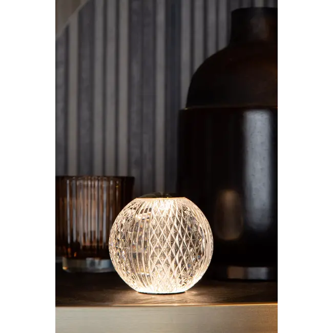 CINTRA - Lampe de table rechargeable - Piles - Ø 11 cm - LED 3 niveaux d'intensité - 1 x 2 W 2700 K - Transparente - 13599/02/60