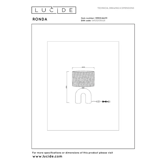 RONDA - Tafellamp - 1xE27 - Wit - 13553/44/31