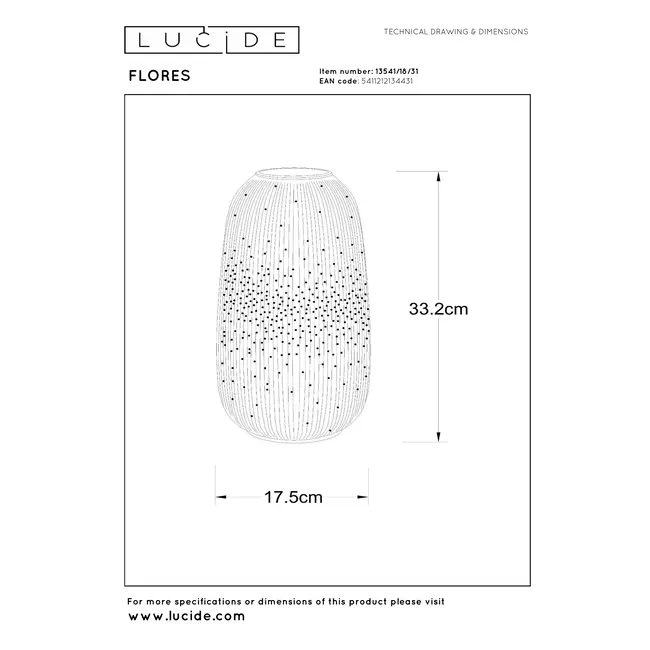 FLORES - Tafellamp - Ø 17,5 cm - 1xE14 - Wit - 13541/18/31