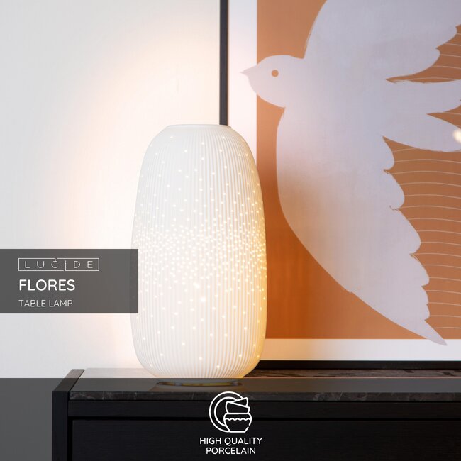 FLORES - Tafellamp - Ø 17,5 cm - 1xE14 - Wit - 13541/18/31