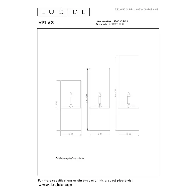 VELAS - Lampe de table - Piles - Ø 8 cm - LED - 3x0,2W 2700K - Fumée - Lot de 3 - 13500/03/65