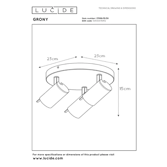 GRONY - Plafondspot - LED Dim to warm - GU10 - 3x5W 2200K/3000K - Zwart - 17998/15/30