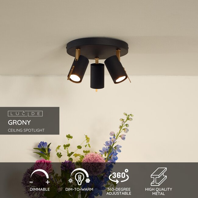 GRONY - Ceiling spot - LED Dim to warm - GU10 - 3x5W 2200K/3000K - Black - 17998/15/30