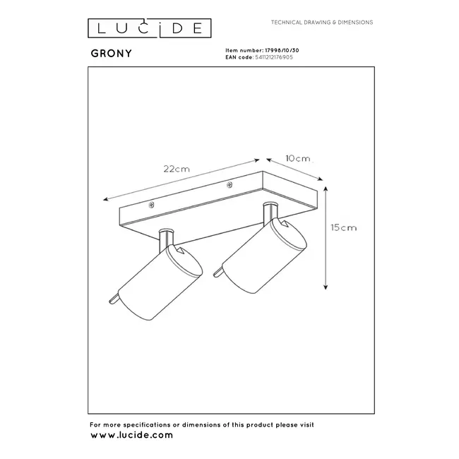 GRONY - Plafondspot - LED Dim to warm - GU10 - 2x5W 2200K/3000K - Zwart - 17998/10/30