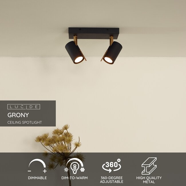 GRONY - Plafondspot - LED Dim to warm - GU10 - 2x5W 2200K/3000K - Zwart - 17998/10/30
