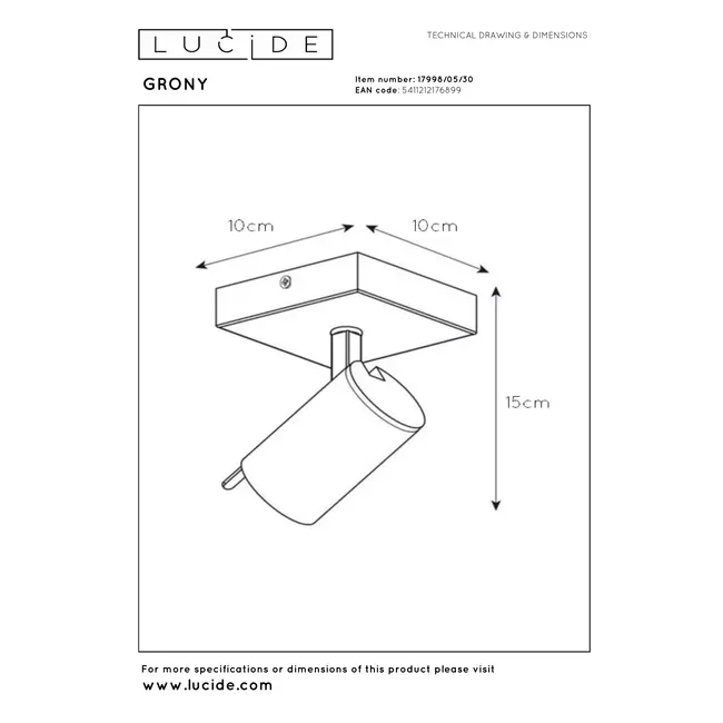 GRONY - Plafondspot - LED Dim to warm - GU10 - 1x5W 2200K/3000K - Zwart - 17998/05/30