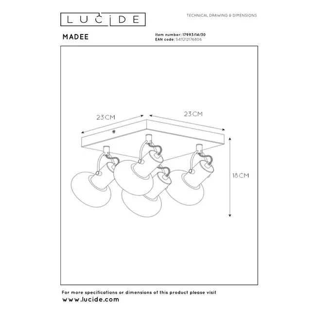 MADEE - Plafondspot - 4xE14 - Zwart - 17993/14/30