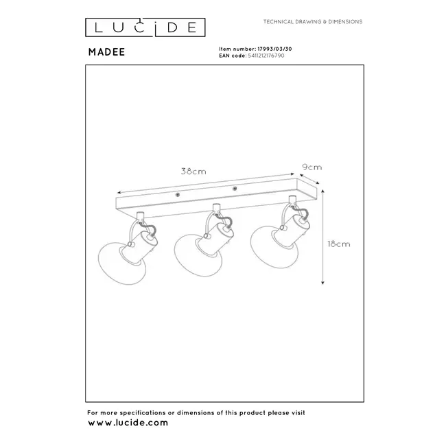 MADEE - Spot de plafond - 3xE14 - Noir - 17993/03/30