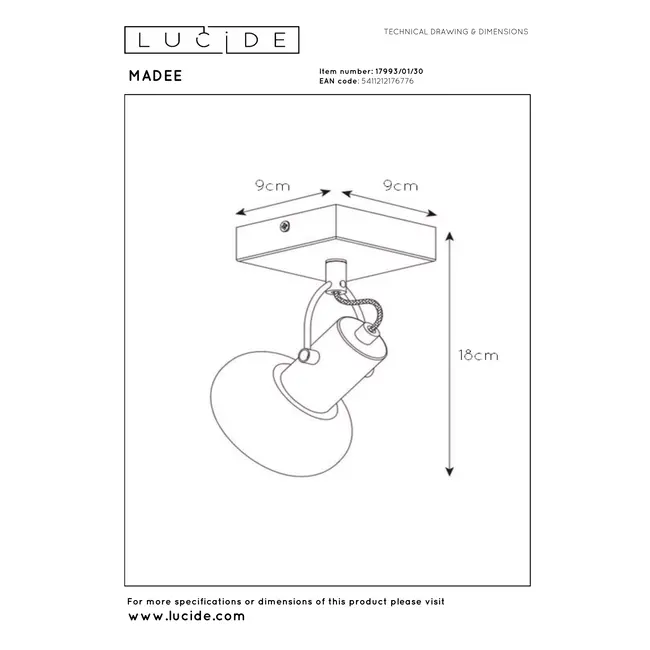 MADEE - Plafondspot - 1xE14 - Zwart - 17993/01/30