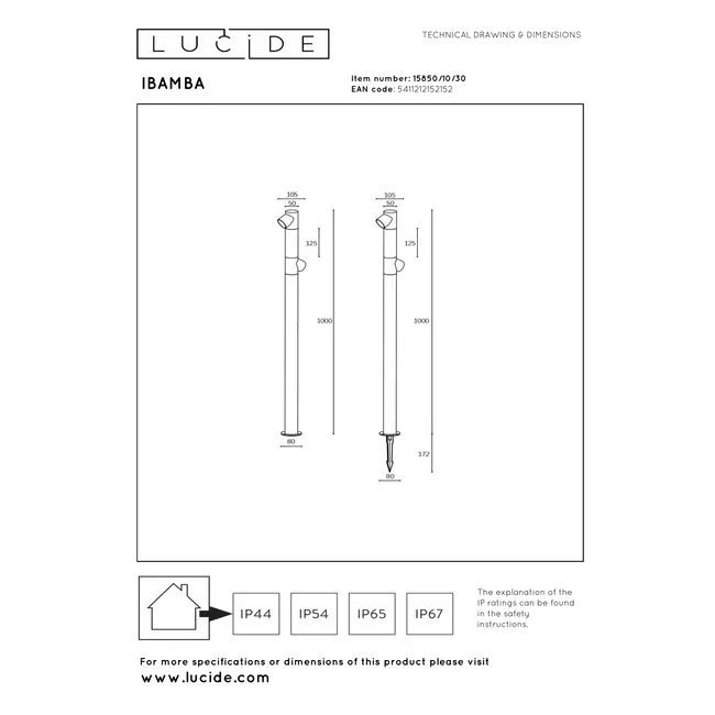IBAMBA - Lampadaire - LED - 2x6W 3000K - IP65 - Noir - 15850/10/30