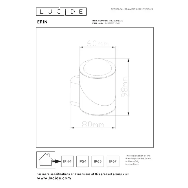 ERIN - Spot mural / Applique murale intérieur/extérieur - LED - 1x5W 2700K - IP65 - Noir - 15820/05/30