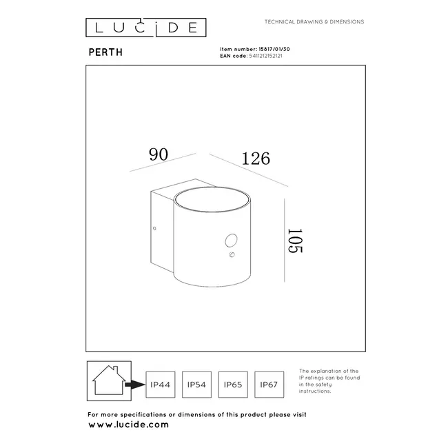 PERTH - Wandlamp - Zonne-energie - Ø 9 cm - LED Dimb. - 1x1W 2850K/3150K - IP65 - Dag/nacht sensor - Zwart - 15817/01/30