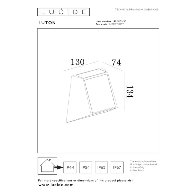 LUTON - Wall lamp - Solar energy - LED Dimb. - 1x1W 2850K/3150K - IP54 - Day/night sensor - Black - 15815/01/30