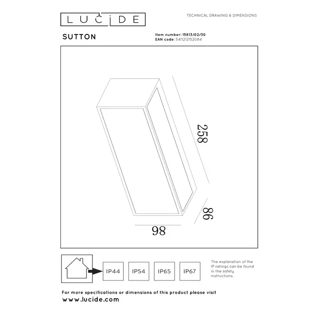 SUTTON - Wall lamp - Solar energy - LED Dimb. - 1x2W 2850K/3150K - IP54 - Day/night sensor - Black - 15813/02/30