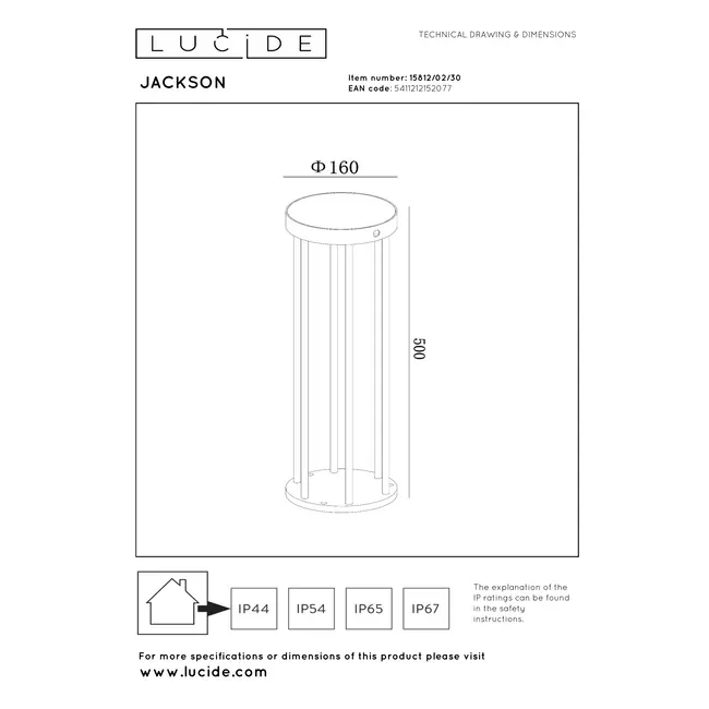 JACKSON - Sokkellamp - Zonne-energie - Ø 16 cm - LED Dim to warm - 1x2W 2850K/3150K - IP65 - Dag/nacht sensor - Zwart - 15812/02/30
