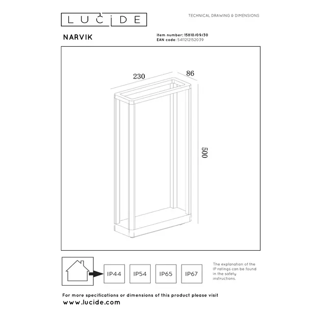 NARVIK - Sokkellamp - LED - 1x9,2W 3000K - IP65 - Zwart - 15810/09/30