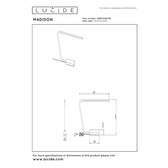 MADISON - Desk lamp - LED Dim to warm - 1x6.5W 2600K/2800K - Black - 44503/06/30