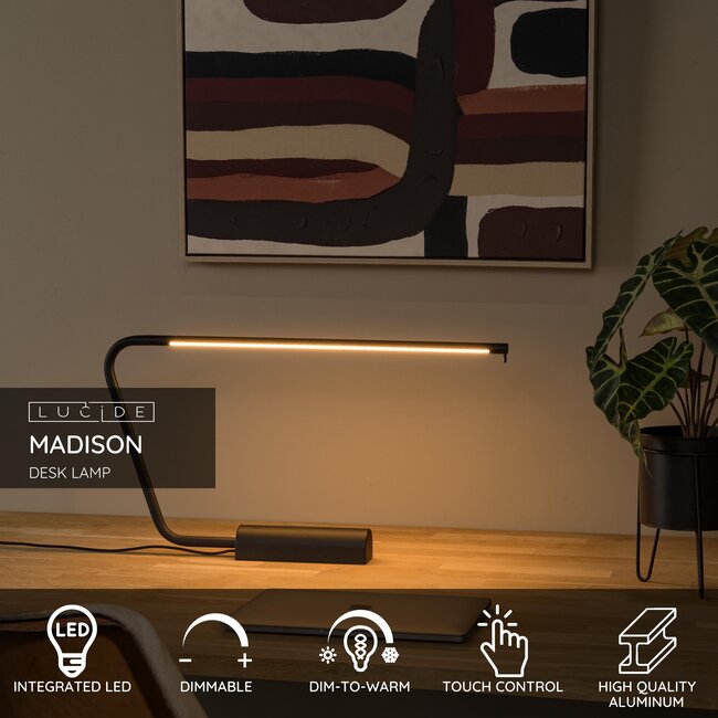 MADISON - Lampe de bureau - LED Dim to warm - 1x6,5W 2600K/2800K - Noir - 44503/06/30