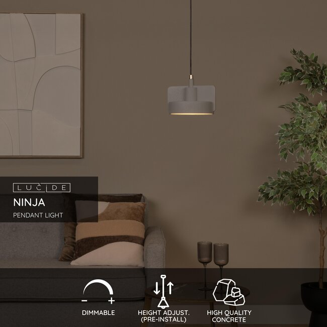 NINJA - Pendant lamp - Ø 20 cm - 1xE27 - Gray - 44415/20/36