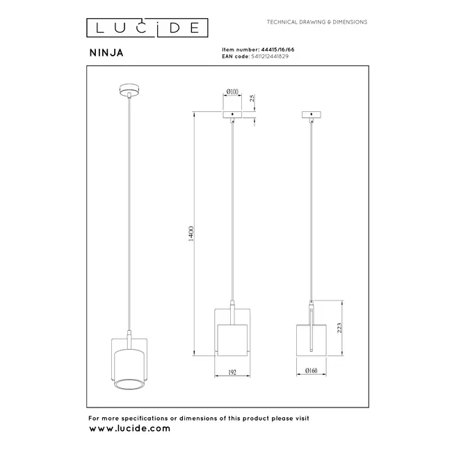NINJA - Pendant lamp - Ø 16 cm - 1xE27 - Pink - 44415/16/66