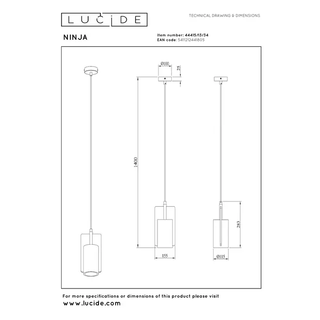 NINJA - Hanglamp - Ø 11,5 cm - 1xE27 - Geel - 44415/13/34