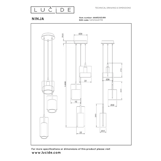 NINJA - Pendant lamp - 3xE27 - Multicolor - 44415/03/99