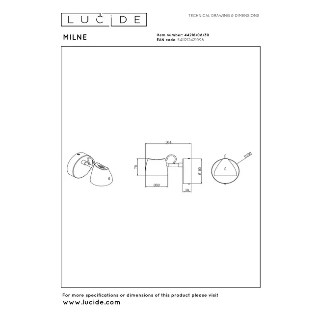 MILNE - Wall lamp - LED Dimb. - 1x8W 2700K - Black - 44216/08/30