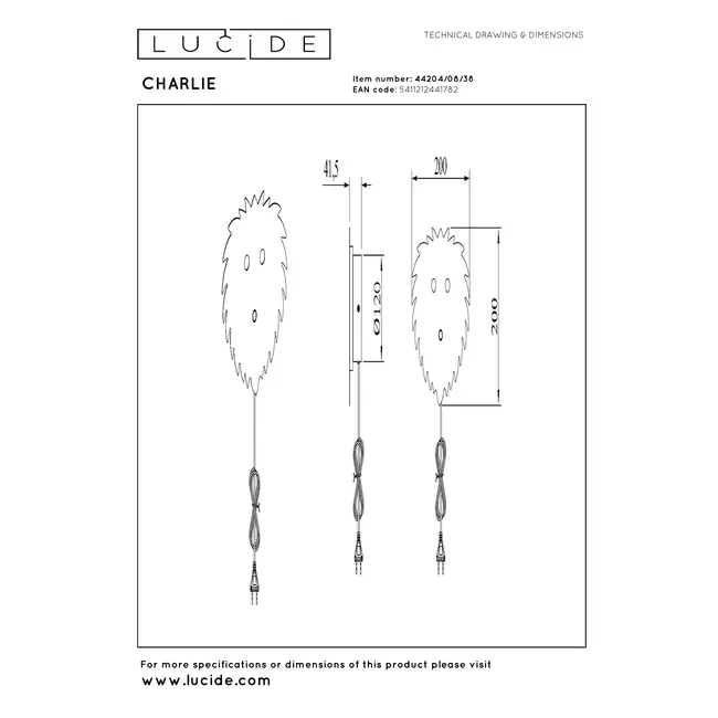 CHARLIE - Wandlamp Kinderkamer - LED Dimb. - 1x7W 2700K - Beige - 44204/08/38