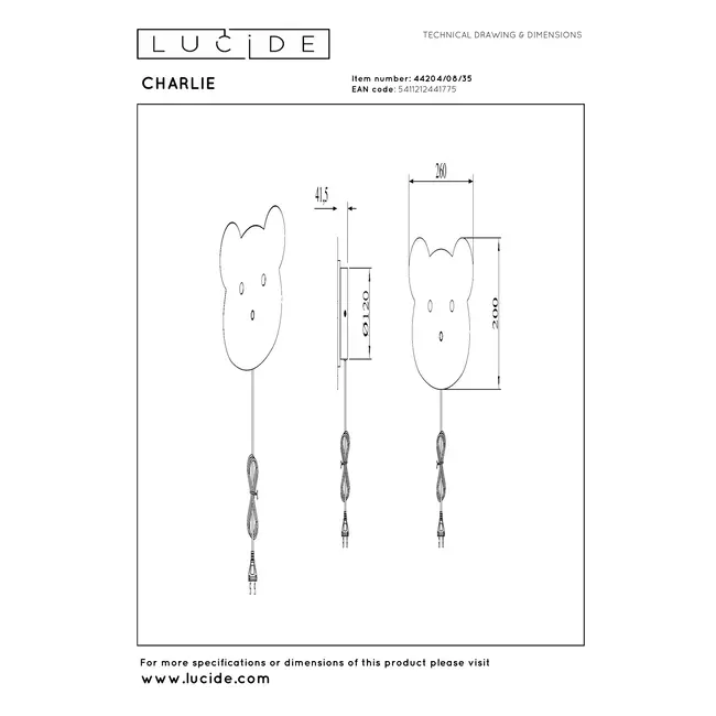 CHARLIE - Wandlamp Kinderkamer - LED Dimb. - 1x7W 2700K - Blauw - 44204/08/35