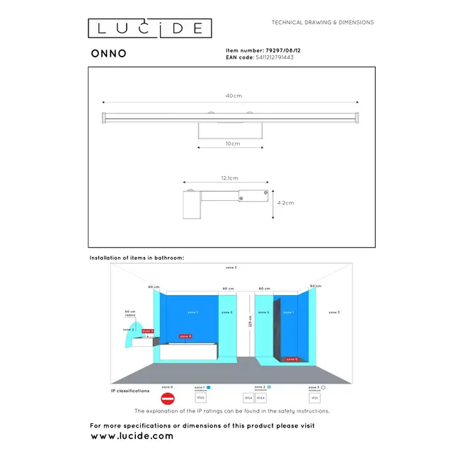 ONNO - Bathroom mirror lamp - LED - 1x8W 3000K - IP44 - Matt chrome - 79297/08/12