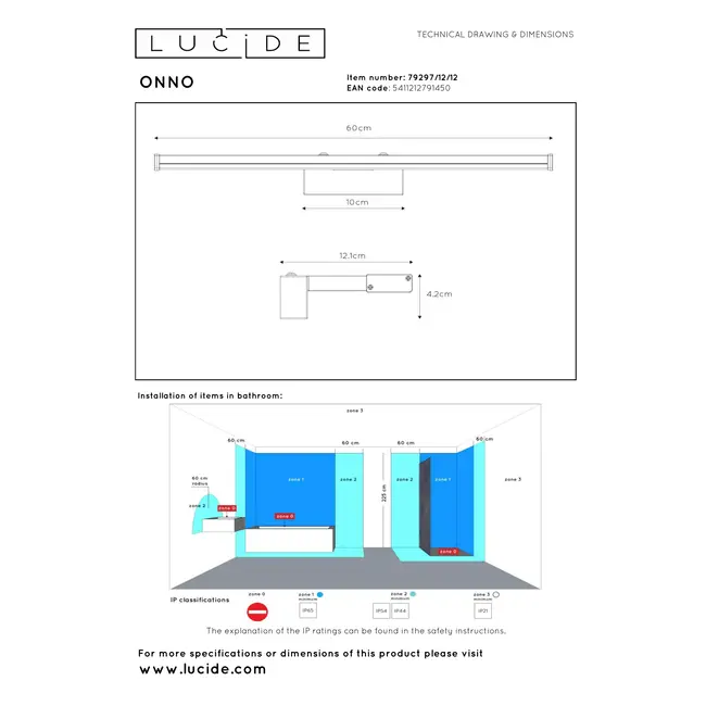 ONNO - Lampe miroir de salle de bain - LED - 1x11W 3000K - IP44 - Chrome mat - 79297/12/12