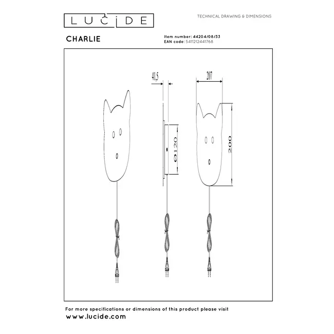 CHARLIE - Applique Chambre d'enfant - LED Dimb. - 1x7W 2700K - Vert - 44204/08/33