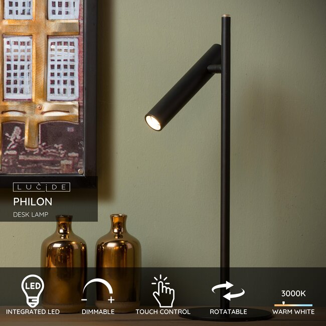 PHILON - Lampe de bureau - Ø 13 cm - LED Dimb. - 1x4,5W 3000K - Noir - 79581/05/30