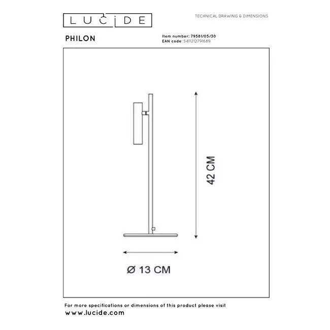PHILON - Desk lamp - Ø 13 cm - LED Dimb. - 1x4.5W 3000K - Black - 79581/05/30