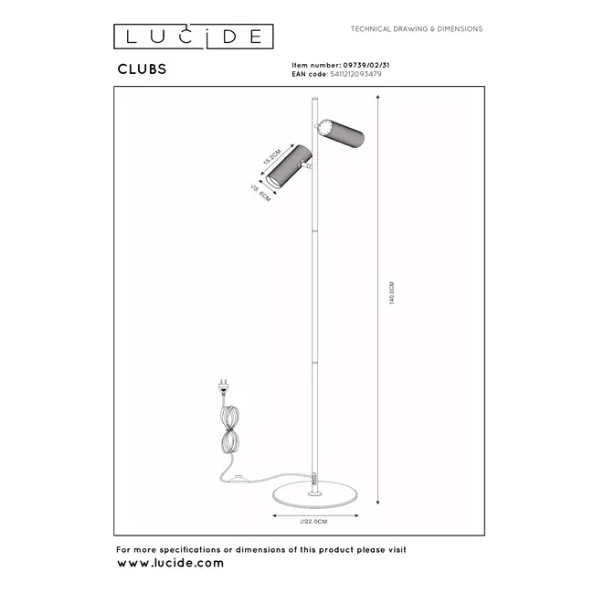 CLUBS - Vloerlamp - 2xGU10 - Wit - 09739/02/31
