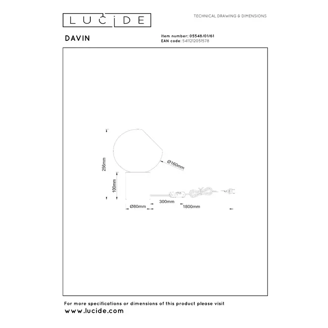 DAVIN - Tafellamp - 1xE27 - Opaal - 05548/01/61
