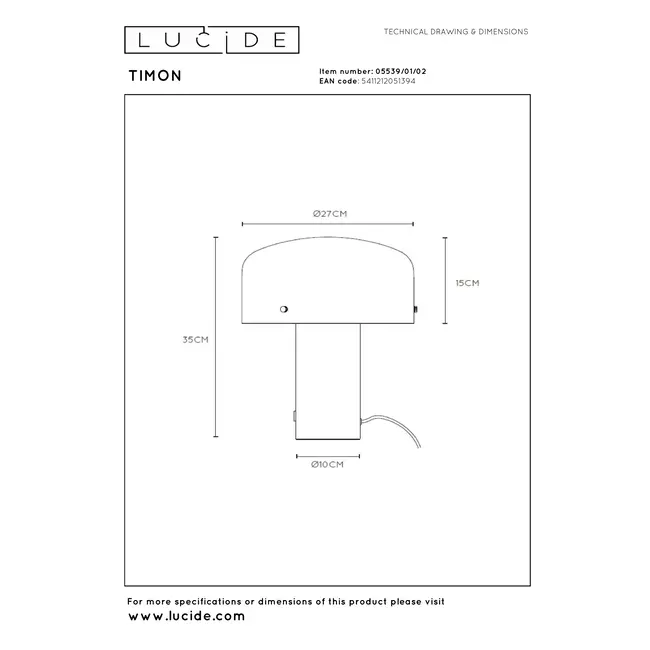 TIMON - Lampe de table - 1xE27 - Or mat / Laiton - 05539/01/02