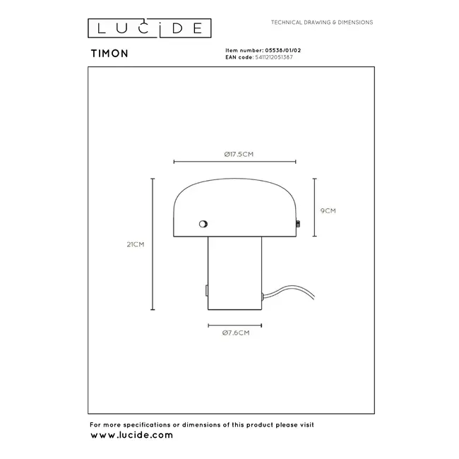 TIMON - Lampe de table - 1xE14 - Or mat / Laiton - 05538/01/02
