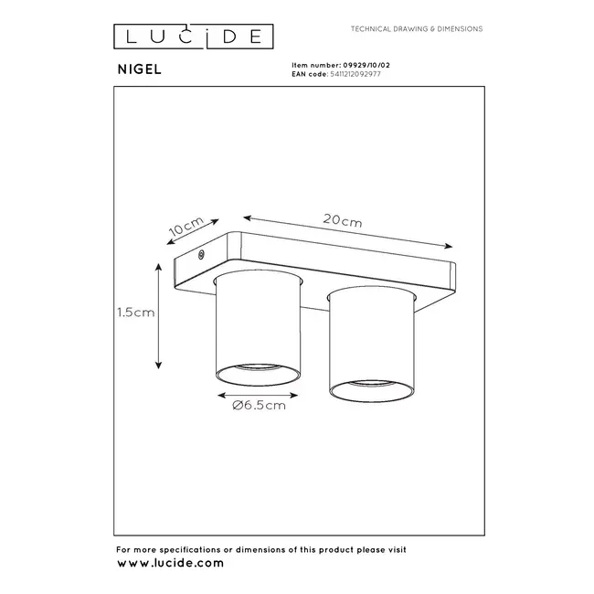 NIGEL - Spot de plafond - LED Dim to warm - GU10 - 2x5W 2200K/3000K - Or mat / Laiton - 09929/10/02