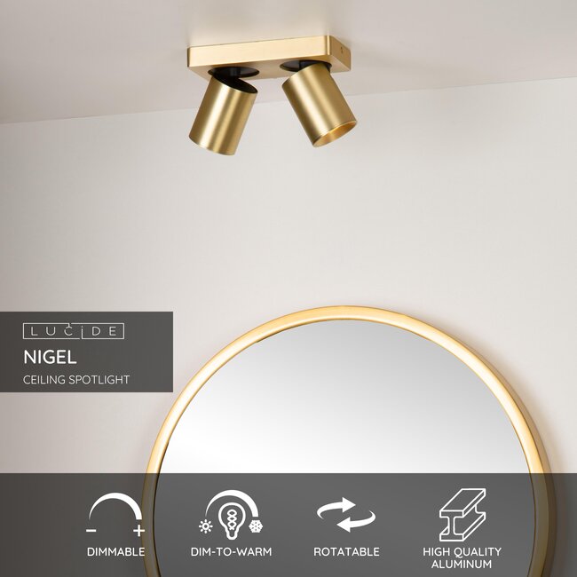 NIGEL - Ceiling spotlight - LED Dim to warm - GU10 - 2x5W 2200K/3000K - Matt Gold / Brass - 09929/10/02
