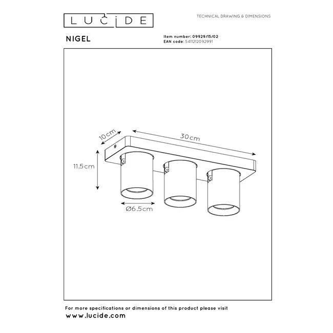 NIGEL - Plafondspot - LED Dim to warm - GU10 - 3x5W 2200K/3000K - Mat Goud / Messing - 09929/15/02