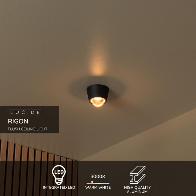 RIGON - Ceiling lamp - Ø 9 cm - LED - 1x6W 3000K - Black - 04116/06/30