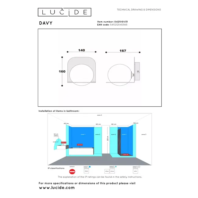 DAVY - Wandlamp Badkamer - 1xG9 - IP44 - Wit - 04211/01/31