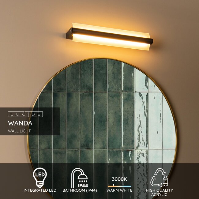 WANDA - Wandlamp Badkamer - LED - 1x15W 3000K - IP44 - Zwart - 04212/12/30