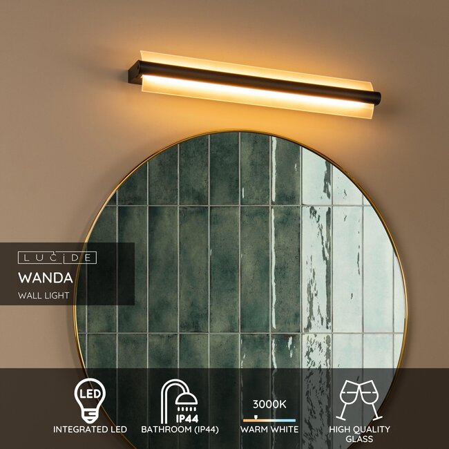 WANDA - Wandlamp Badkamer - LED - 1x19W 3000K - IP44 - Zwart - 04212/18/30