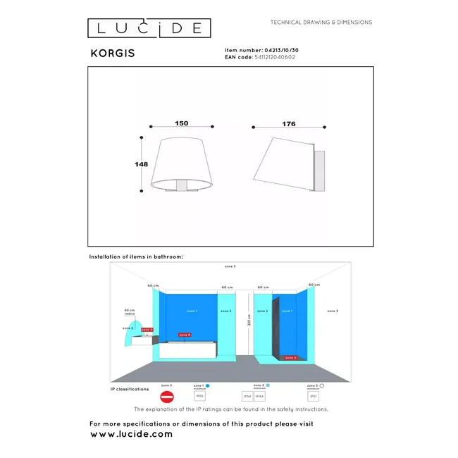 KORGIS - Wall lamp Bathroom - LED - 1x10W 3000K - IP44 - Transparent - 04213/10/30