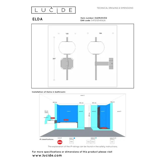 ELDA - Wall lamp Bathroom - 1xG9 - IP44 - Matt Gold / Brass - 04215/01/02
