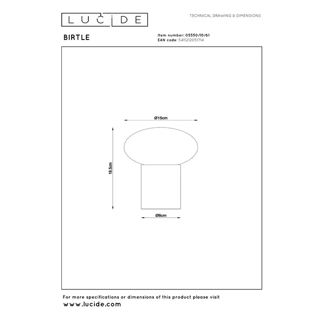 BIRTLE - Tafellamp - 1xE14 - Opaal - 05550/10/61