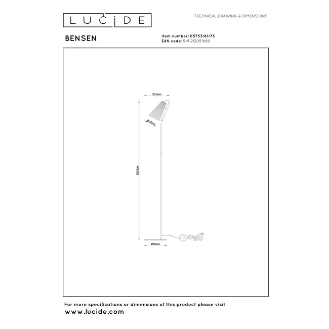 BENSEN - Lampadaire - 1xE14 - Naturel - 05753/81/73